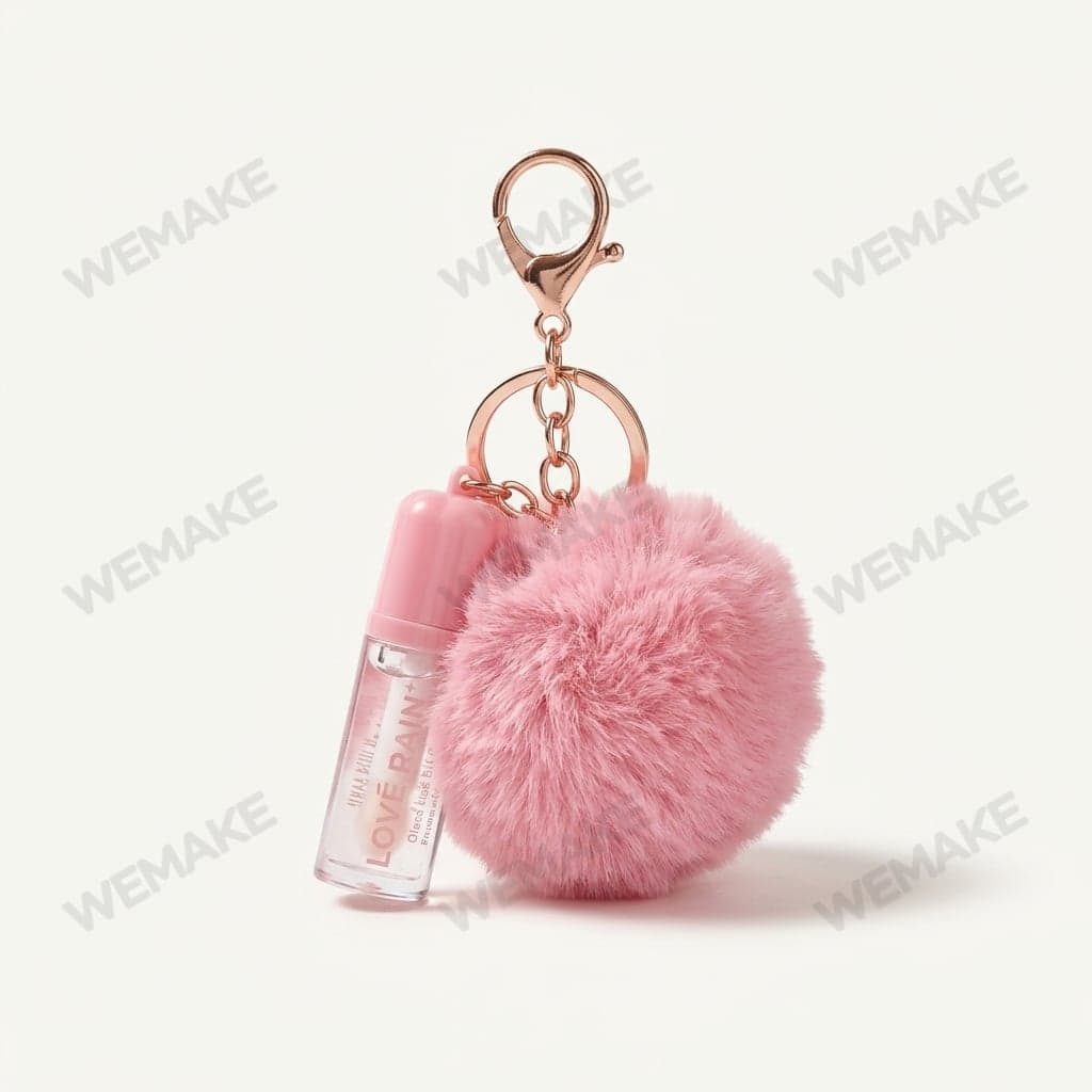 Gloss Labial Líquido com Chaveiro de Pompom de Pelúcia LR-4720