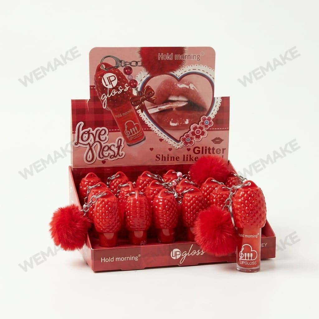 Gloss Labial Chaveiro Formato de Morango com Pompom hl6350