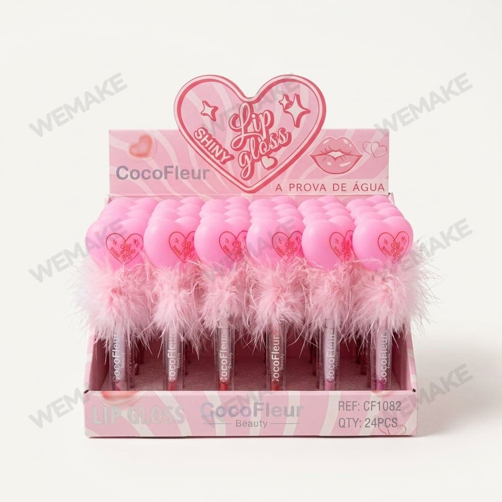 Gloss Labial Tampa Formato de Coração com Detalhe em Plumas cf1082