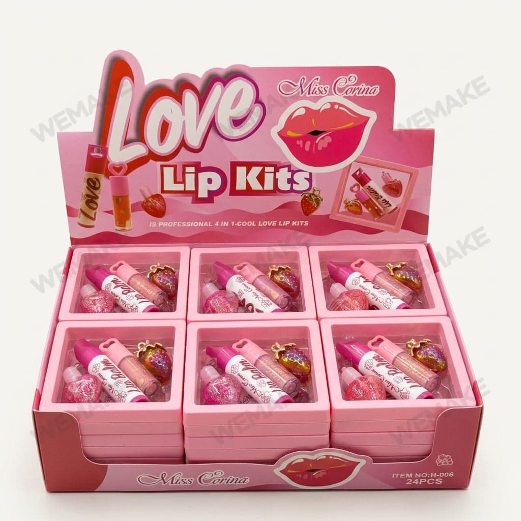 Kit de Maquiagem Labial 4 em 1 com Lip Balm e Gloss Labial H-006