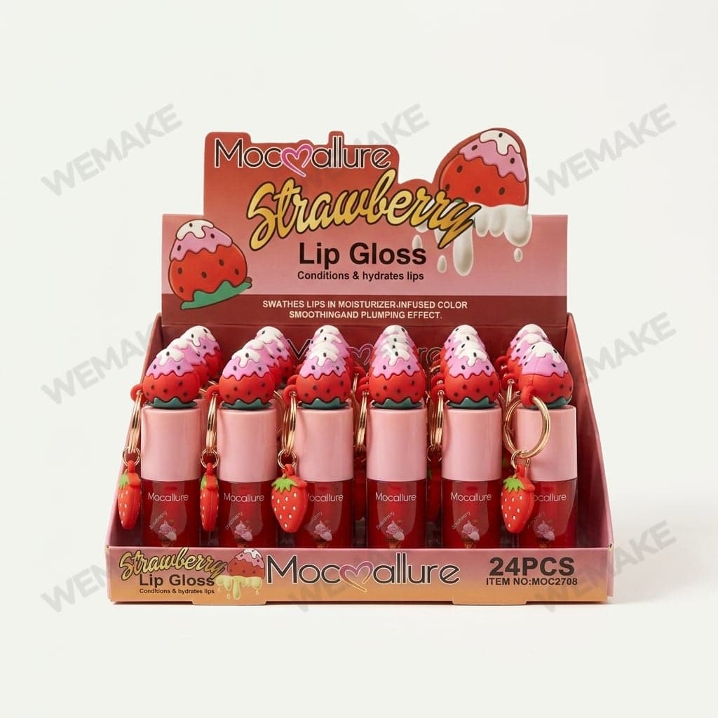 Gloss Labial Hidratante com Chaveiro Pingente Morango m27