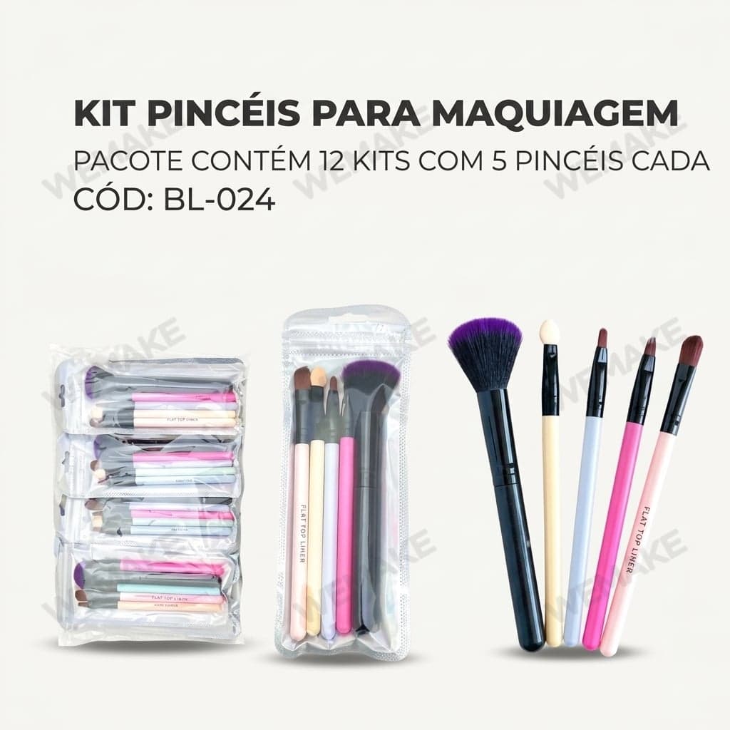 Pacote 12 Kits de Pincéis para Maquiagem com 5 Peças bl-024