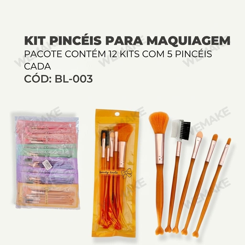 Pacote com 12 Kits de Pincéis para Maquiagem 5 Peças bl-003